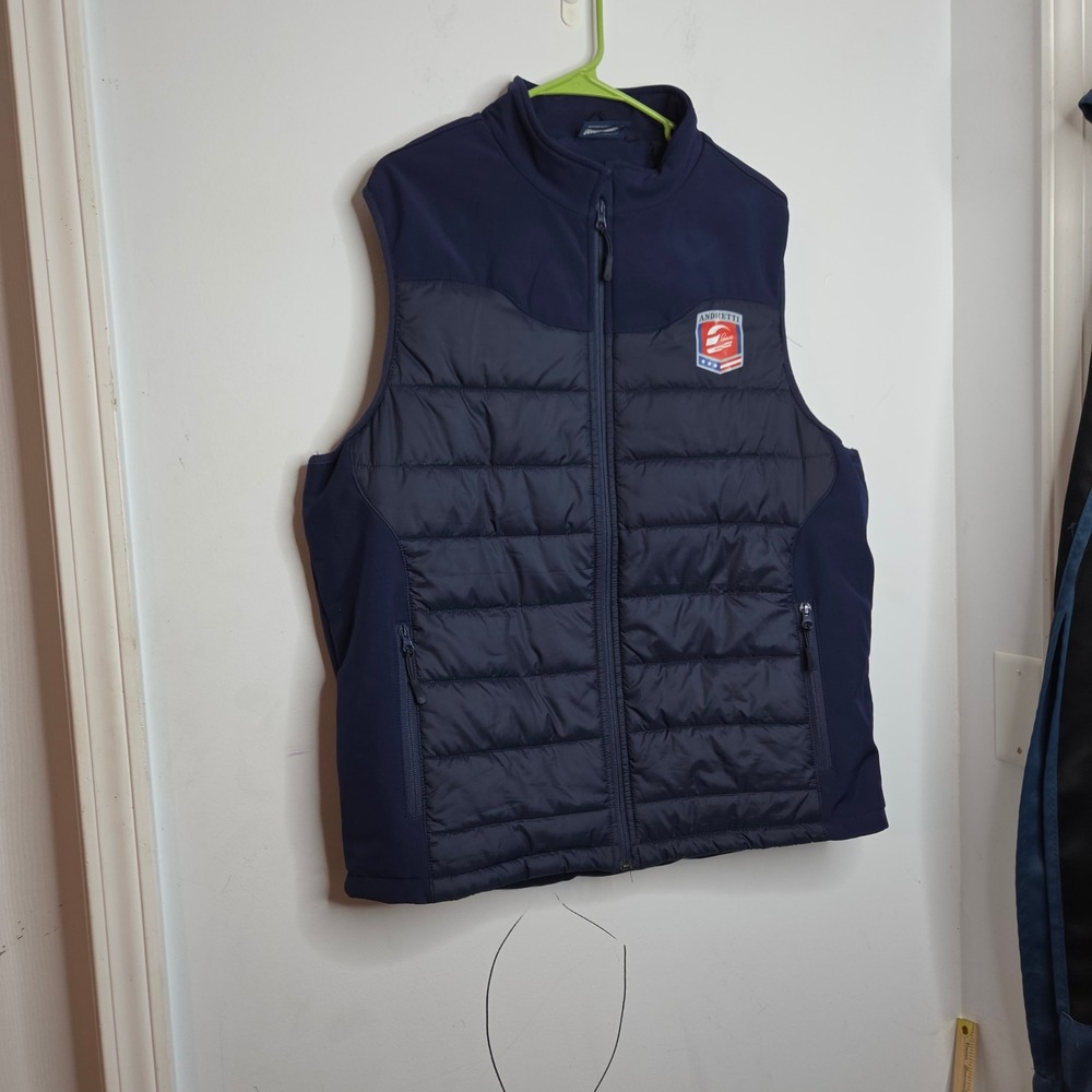 Andretti Racing Men XL Navy Blue Quilted Puffer Softshell Full Zip Vest Jacket